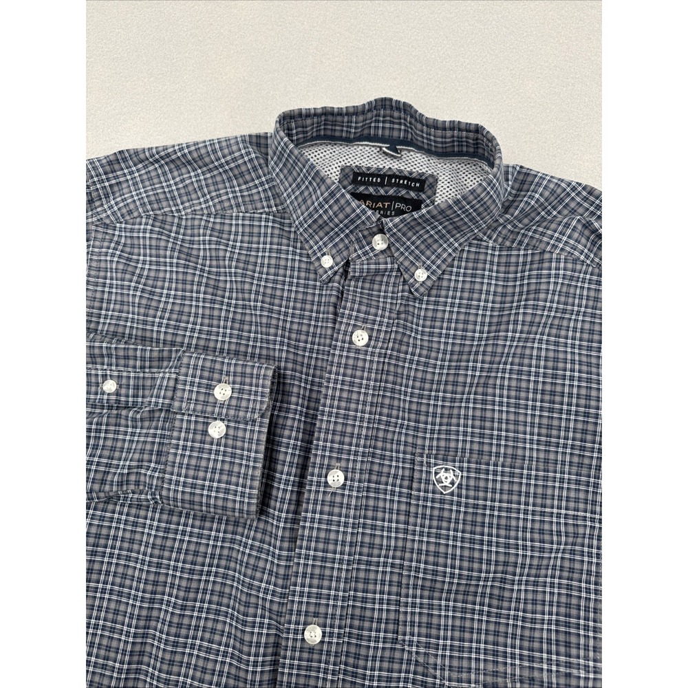 Ariat Pro Series Long Sleeve Button Down Mens M Blue Plaid Western Workwear